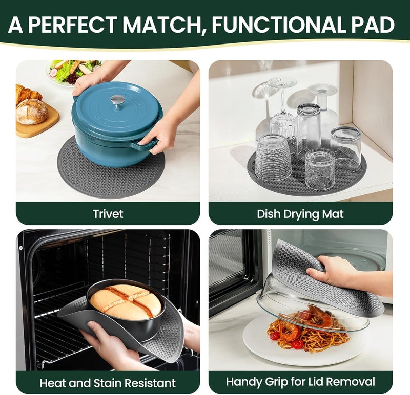 Snuvid 2 in 1, Glass Microwave Splatter Cover for Food & Microwave Place Mat, Plate Splatter Guard Lid with Easy Grip Silicone Handle Knob, Borosilicate Glass with Vent Hole, Food Grade, No Plastic, 10in - Image 3
